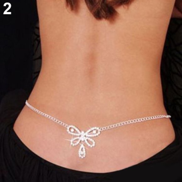 NWOT Belly Back Jewelry Chain. Silver Rhinestone - Picture 5 of 8